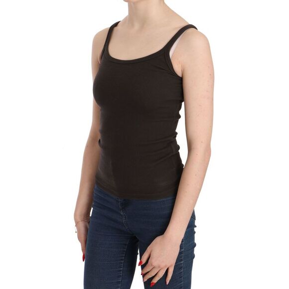 PINK MEMORIES Ribbed Scoop Neck Tank Top Sleeveless Women Brown Tops & T-Shirts - Picture 3 of 5